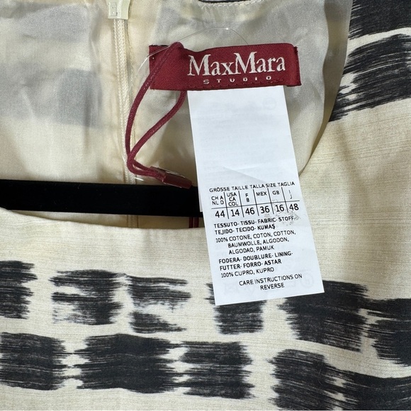 MaxMara Studio Ivory Black Scratched Stripe Print Sleeveless Dress  Size 48 - Picture 7 of 16